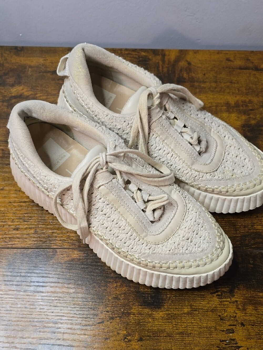 Dolce Vita Platform Crochet Woven Whipstitch Sneakers - Picture 3 of 6